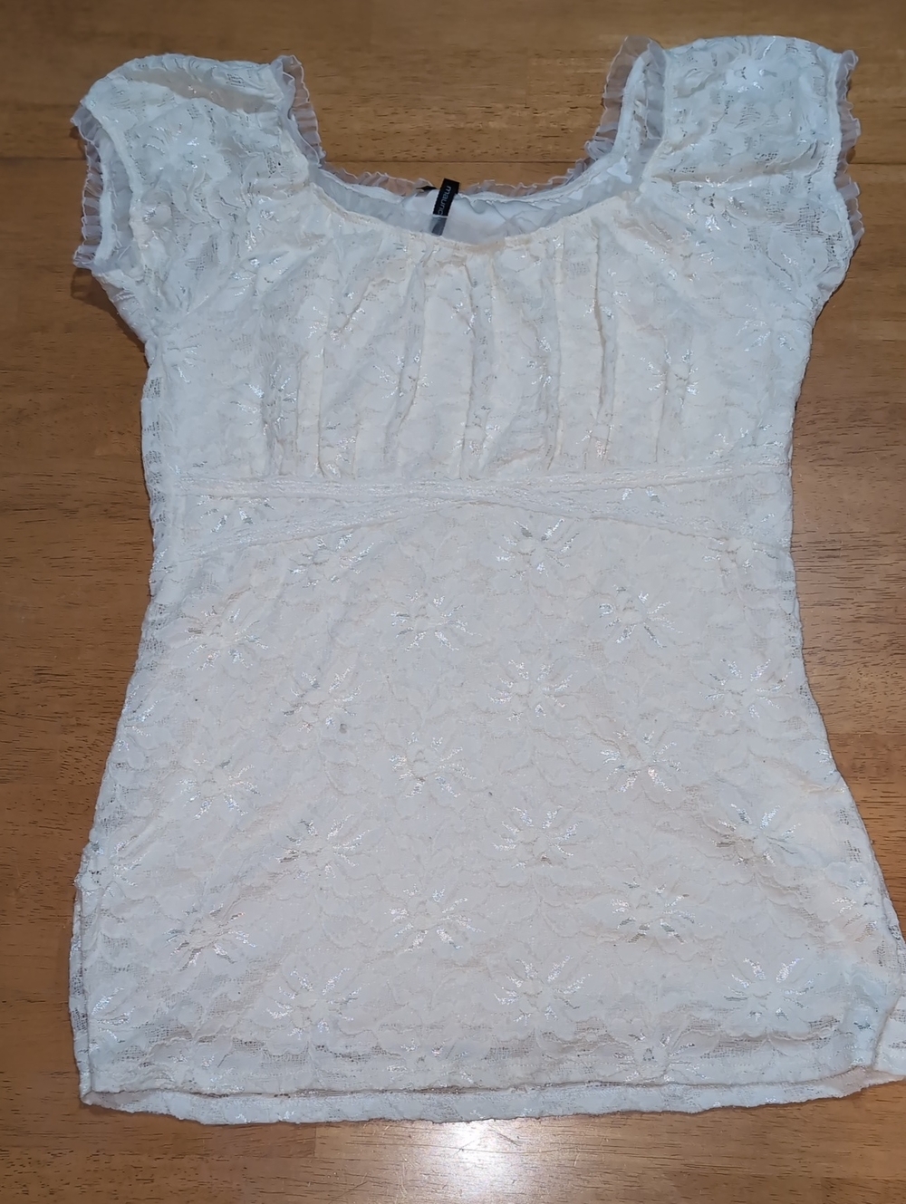 Maurices Cream Lace Flutter Sleeve Scoop-Neck Top